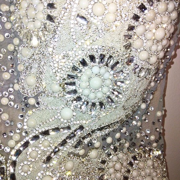 FORMAL TEAL & PURPLE TULLE BALLGOWN W/CRYSTAL & PEARL BODICE EVENING DRESS - Picture 8 of 11